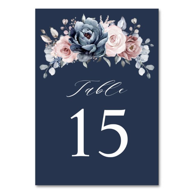 Dusty Blue Mauve Rose Pink Slate Floral Wedding  T Table Number (Front)