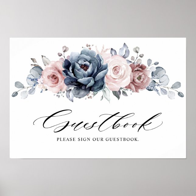 Dusty Blue Mauve Rose Pink Slate our guestbook (Front)