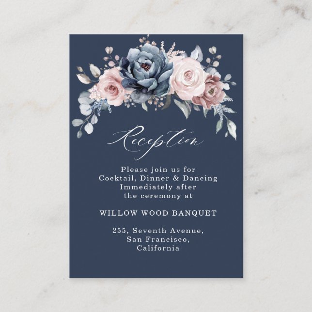 Dusty Blue Mauve Rose Pink Slate Reception Enclosu Enclosure Card (Front)