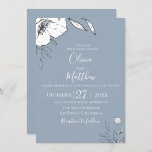 Dusty Blue Meadow Flowers Wedding Invitation