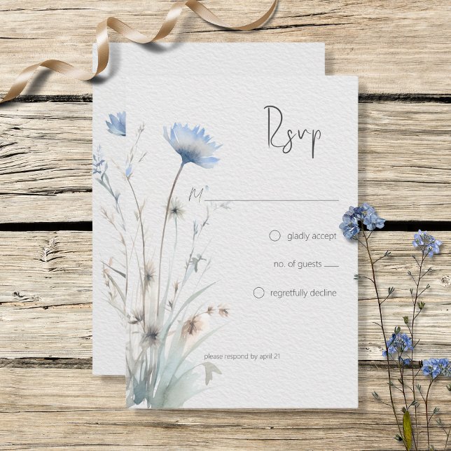 Dusty Blue Meadow Wildflowers Modern No Dinner RSVP Card (Creator Uploaded)