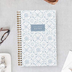 Dusty Blue Mediterranean Tile Personalised Notebook