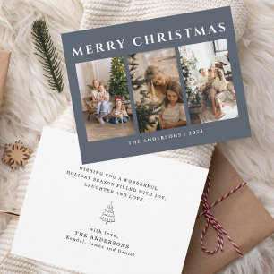 Dusty Blue Merry Christmas Family Photo  Holiday Card