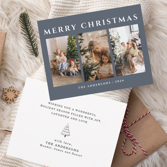 Dusty Blue Merry Christmas Family Photo  Holiday Card (Creator Uploaded)