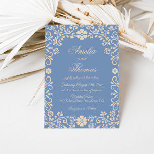 Dusty Blue Mexican Talavera Wedding  Invitation