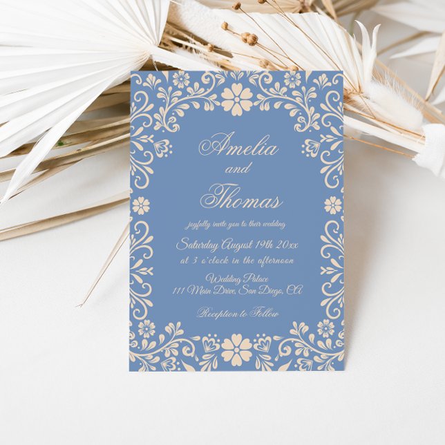 Dusty Blue Mexican Talavera Wedding  Invitation (Creator Uploaded)