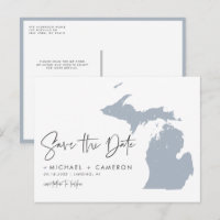 Dusty Blue Michigan Map QR Code Save the Date