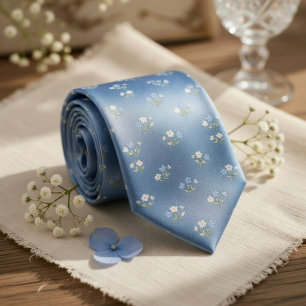 Dusty Blue Micro Floral Wedding Pattern Tie