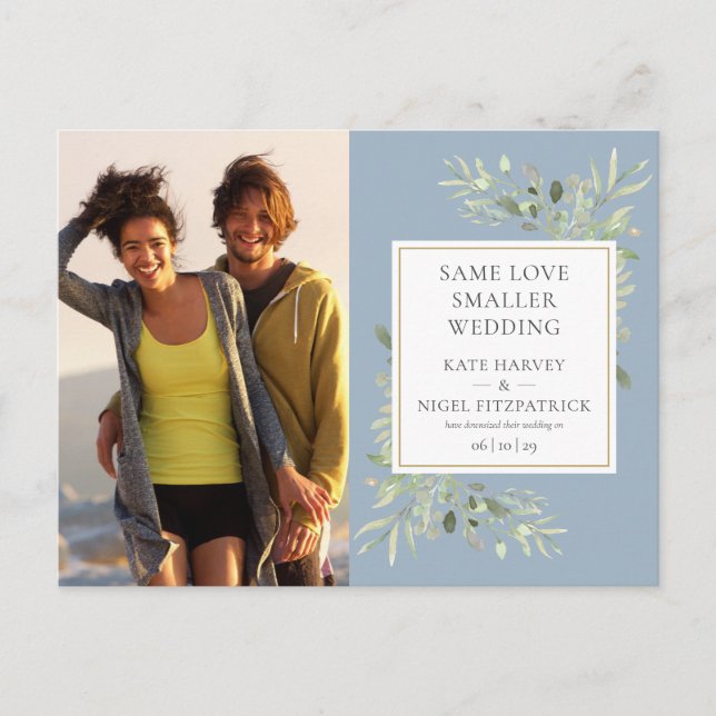 Dusty Blue Micro Wedding Photo Announcement (Front)