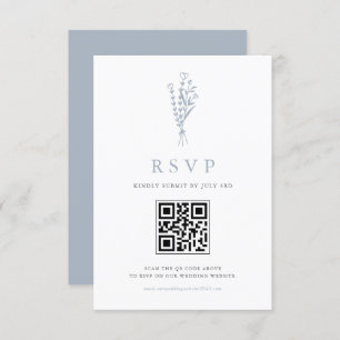 Dusty Blue Minimailist Bouquet QR Code Wedding RSVP Card