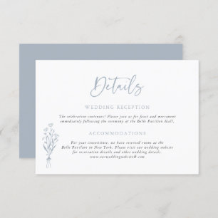 Dusty Blue Minimailist Bouquet Wedding Details Enclosure Card