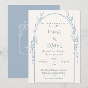 Dusty Blue Minimal Botanical Wedding Invitation