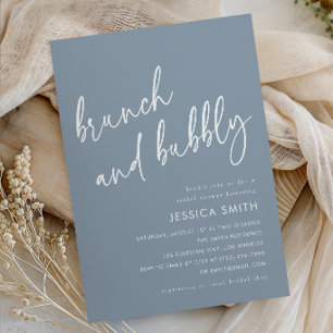 Dusty Blue Minimal Brunch and Bubbly Bridal Shower Invitation
