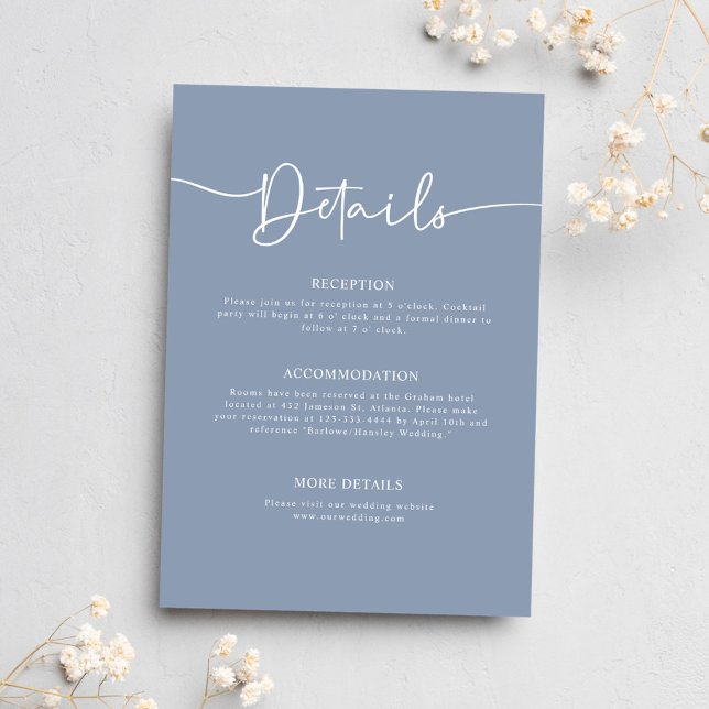 Dusty Blue Minimal Calligraphy Wedding Details Enclosure Card (Dusty Blue Minimal Calligraphy Wedding Details Enclosure Card)