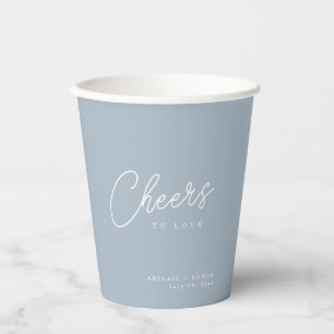 Dusty Blue Minimal Cheers to Love Wedding Paper Cups