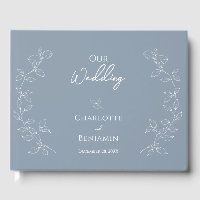 Dusty Blue Minimal Leaf Wedding Guest Book