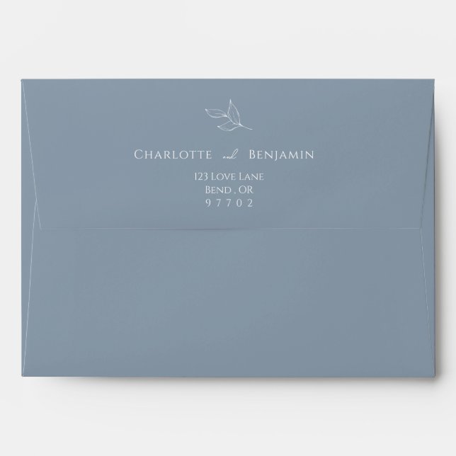 Dusty Blue Minimal Leaf Wedding Mailing Envelope (Back (Top Flap))