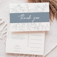 Dusty Blue Minimal Leaf Wedding Thank You