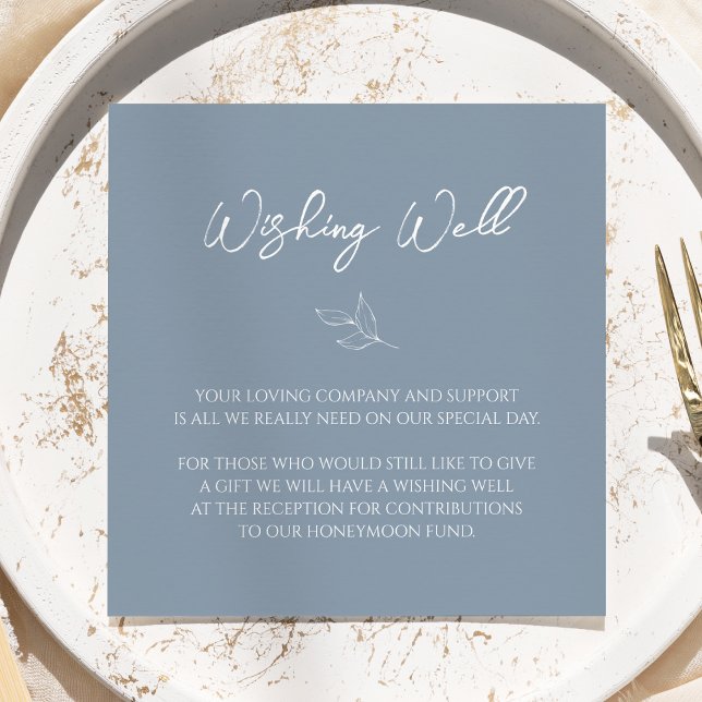 Dusty Blue Minimal Leaf Wedding Wishing Well Enclosure Card (Creator Uploaded)