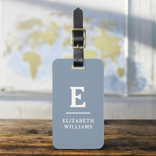 Dusty Blue Minimal Modern Monogram Luggage Tag