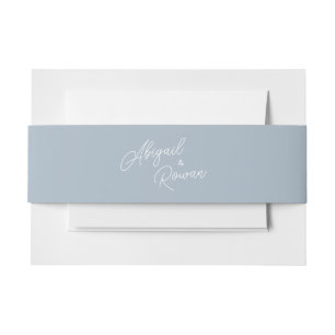 Dusty Blue Minimal Modern Script Wedding Invitation Belly Band