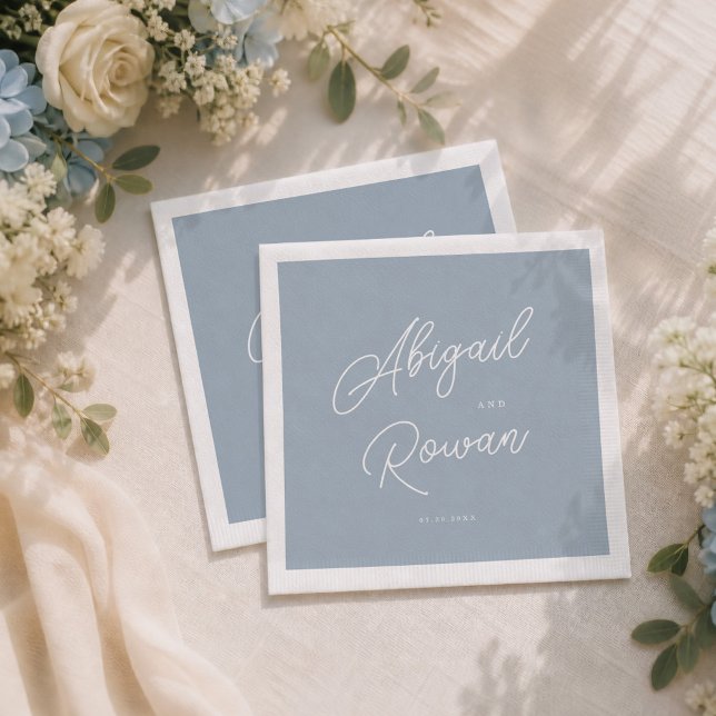 Dusty Blue Minimal Modern Script Wedding Napkins (Creator Uploaded)