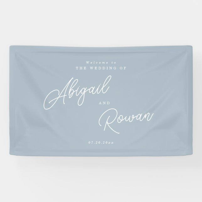 Dusty Blue Minimal Modern Script Wedding Welcome Banner (Horizontal)