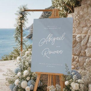 Dusty Blue Minimal Modern Script Wedding Welcome Poster