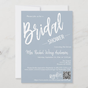 Dusty Blue Minimal Script Bridal Shower QR Code Invitation
