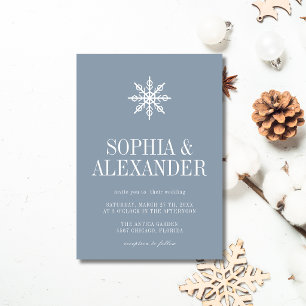 Dusty Blue Minimal Simple Winter Snowflake Wedding Invitation