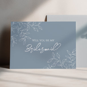 Dusty Blue Minimal Wedding Bridesmaid Proposal Invitation