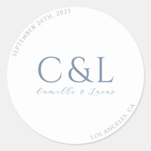 Dusty Blue minimal wedding classic round sticker