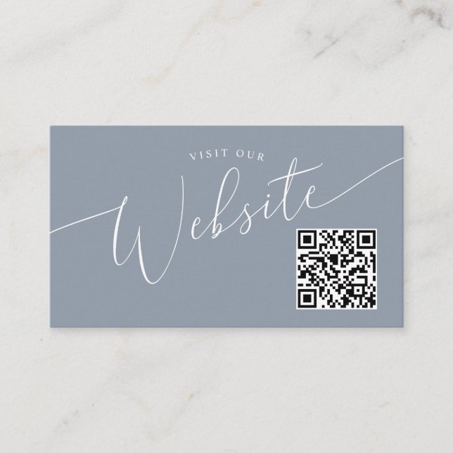 Dusty Blue Minimal Wedding Website QR code  Enclosure Card (Front)