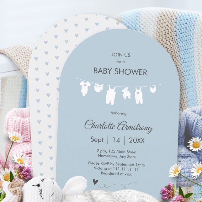 Dusty Blue Minimalist Arched Baby Boy Shower Invitation (Dusty Blue Minimalist Arched Baby Boy Shower Invitation ©Susanne Sachers - Sunny Mind 🌞)