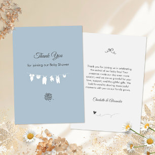 Dusty Blue Minimalist Baby Boy Shower Thank You Card