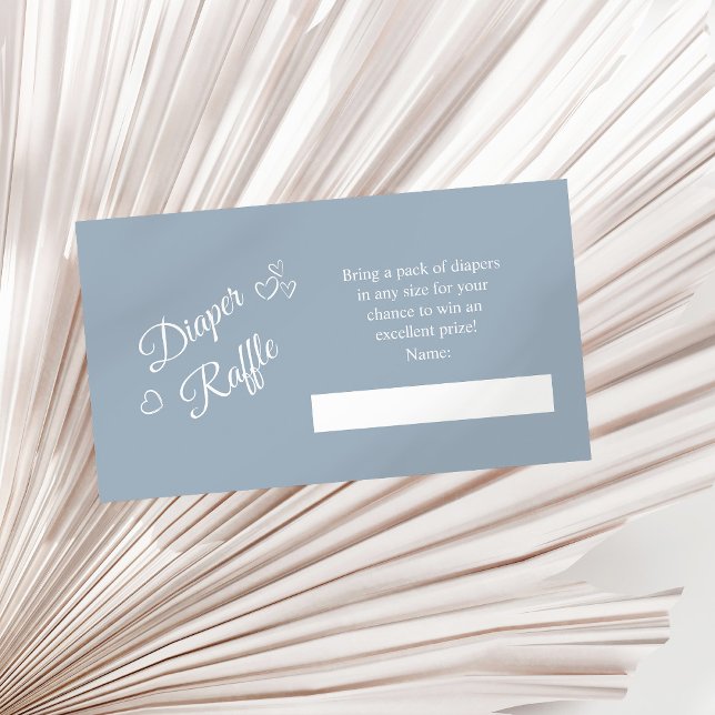 Dusty Blue Minimalist Baby Shower Diaper Raffle Enclosure Card (Dusty Blue Minimalist Baby Shower Diaper Raffle Enclosure Card on a sunny neutral dry palm leaf.)