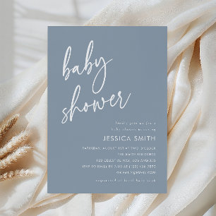 Dusty Blue Minimalist Baby Shower Invitation