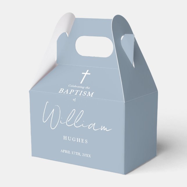 Dusty Blue Minimalist Baptism Christening Favour Box (Front Side)