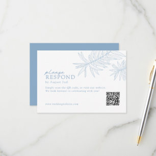 Dusty Blue Minimalist Botanical QR Code  RSVP Card
