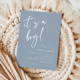 Dusty Blue Minimalist Boy Baby Shower Invitation