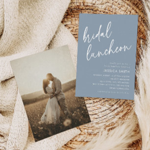 Dusty Blue Minimalist Bridal Luncheon Photo Invitation