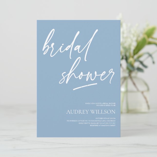 Dusty Blue Minimalist Bridal Shower Invitation (Standing Front)