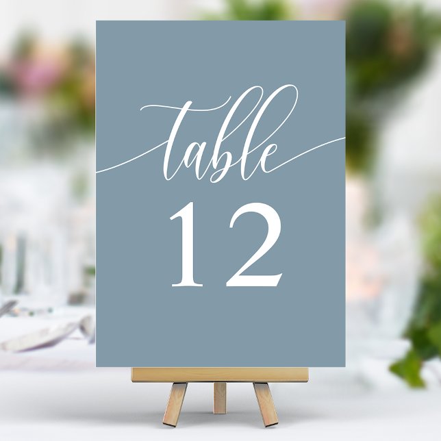 Dusty Blue Minimalist Calligraphy Wedding Table Number (Creator Uploaded)
