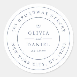 Dusty blue minimalist couples return address classic round sticker