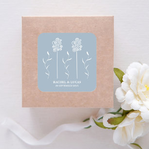 Dusty Blue Minimalist Curly Floral Square Sticker