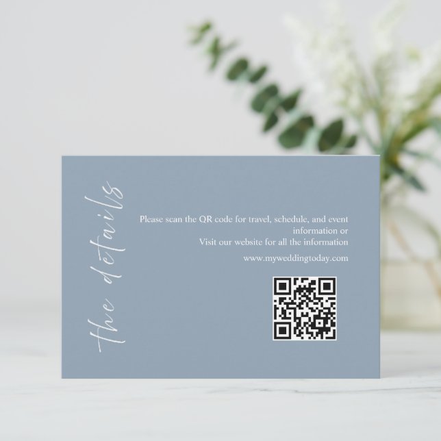Dusty Blue Minimalist Details Card (Standing Front)