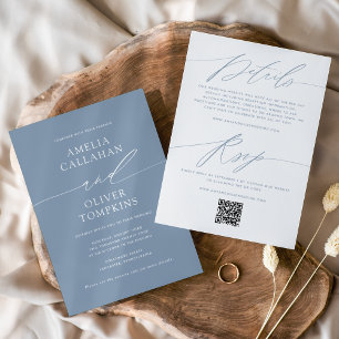 Dusty Blue Minimalist Double-Sided Wedding Invitation