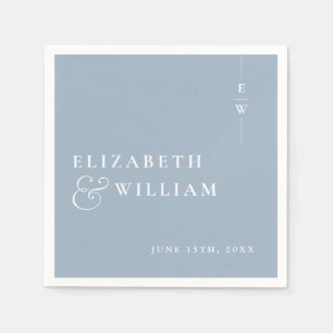 Dusty Blue Minimalist Elegant Monogram Wedding Napkin