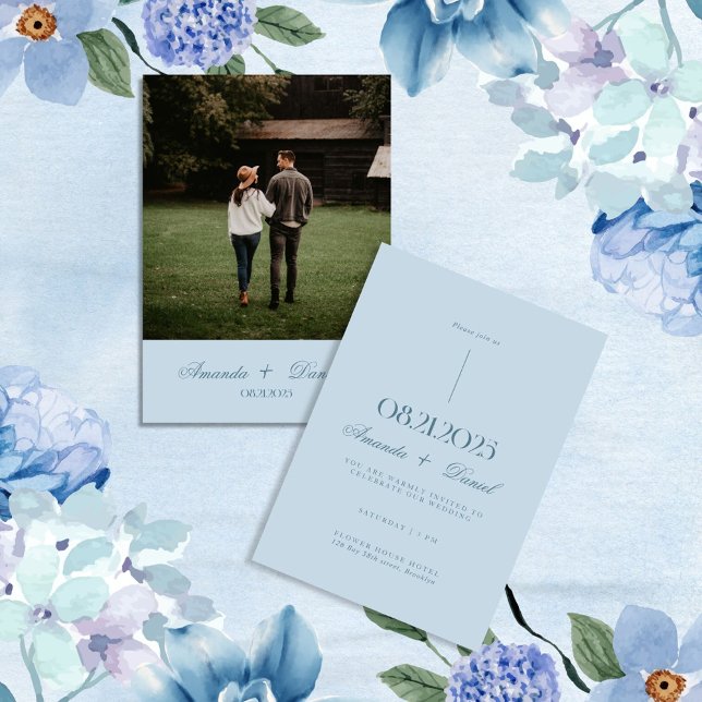 Dusty Blue Minimalist Elegant Photo Wedding Invitation (Creator Uploaded)