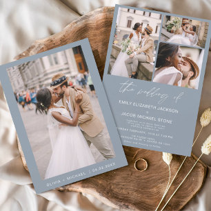 Dusty Blue Minimalist Elegant Photo Wedding Invitation